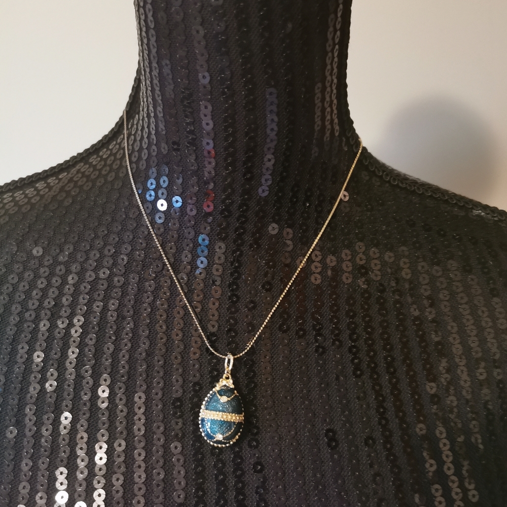 Vintage Green Faberge Style Egg Necklace